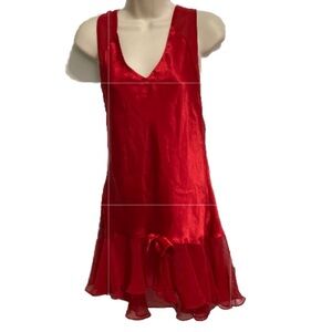 CACIQUE LINGERIE Chemise Nightgown Red Sexy Bow Womens Medium